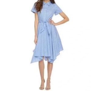 Ivy & Blue Striped Button Front Collared Shirt Dress (Sz 14) Blue & White Cotton